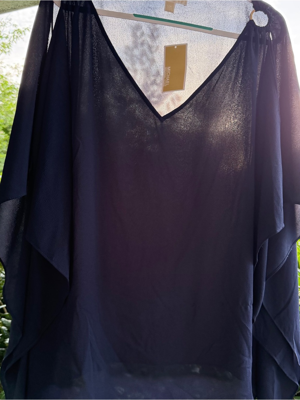 Michael Kors True Navy Sheer Caftan Blouse Cover-Up L/XL NWT Batwing Sleeve